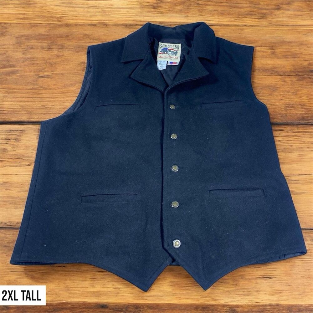 Schaefer Outfitter Vest Men's 2XL Tall Black Wool Western Frontier Cowboy Pocket